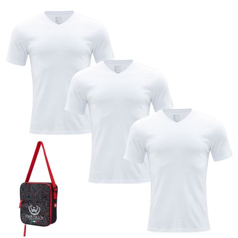 Pack de 3 - Camisetas Manga Corta Algodón Hombre Con Bolso de Regalo-0
