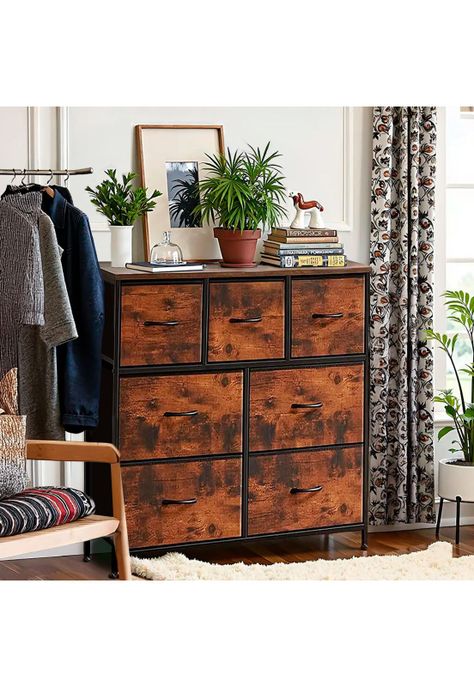Cómoda Cajonera DecoTeam Acero Con Tapa de Madera 7 Cajones-3