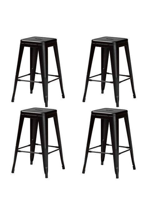 Set de 4 Pisos Taburete Tolix Bar Empoli Metálico Negro-0