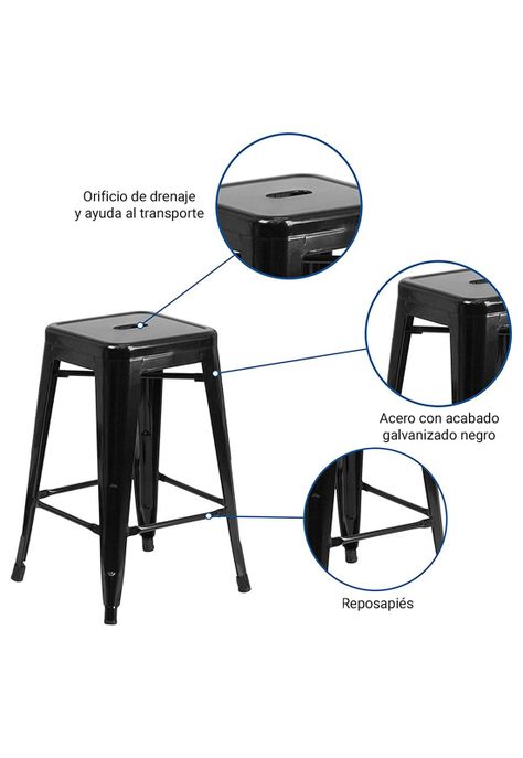 Set de 4 Pisos Taburete Tolix Bar Empoli Metálico Negro-1