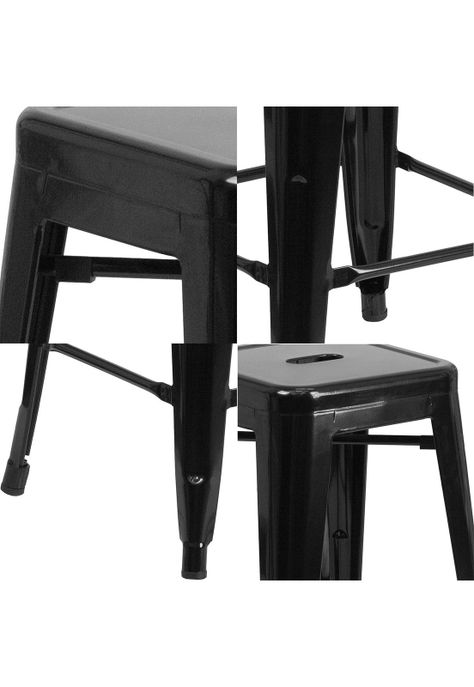 Set de 4 Pisos Taburete Tolix Bar Empoli Metálico Negro-5