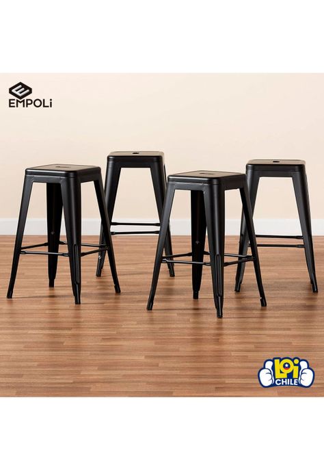 Set de 4 Pisos Taburete Tolix Bar Empoli Metálico Negro-6