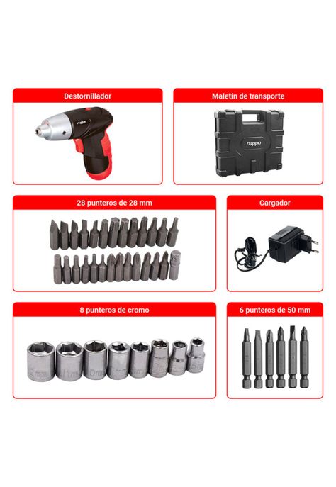Destornillador Inalámbrico 4.8v Nappo 45 Accesorios Maletín-1