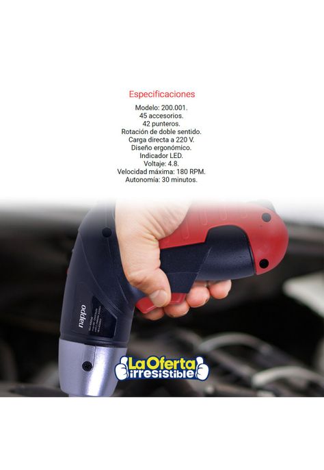 Destornillador Inalámbrico 4.8v Nappo 45 Accesorios Maletín-2