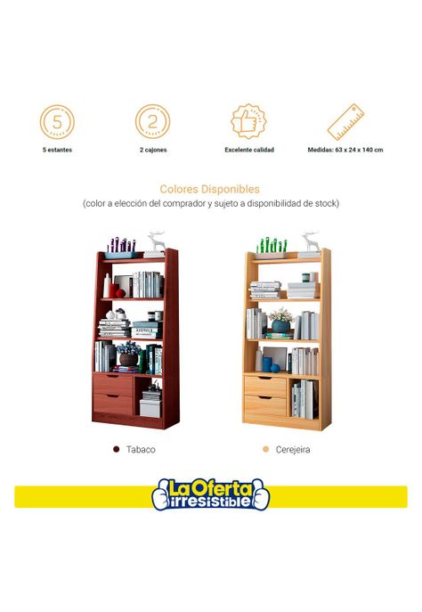 Biblioteca con 2 Cajones y 5 Estantes Empoli Beige-2