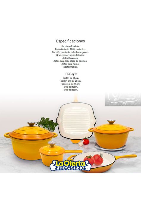Batería de Cocina Hierro Fundido Antiadherente 5 Piezas Keep-2