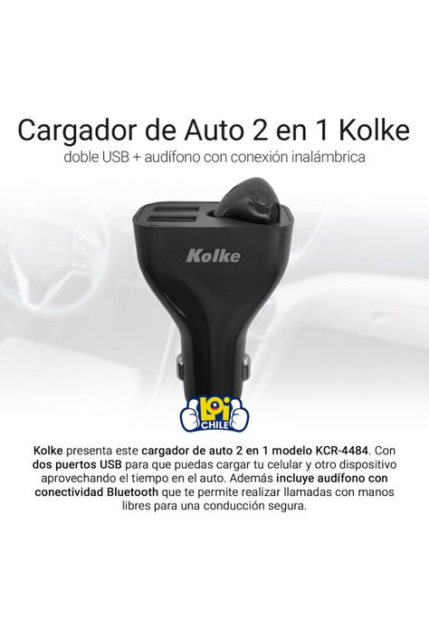 Cargador Para Auto Con Audífono 2 en 1 Bluetooth Kolke Loi-1