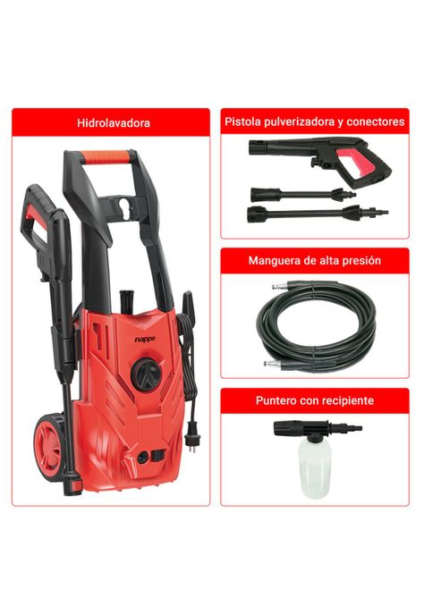 Hidrolavadora NAPPO 1800W Jabonera 5mts Manguera-3
