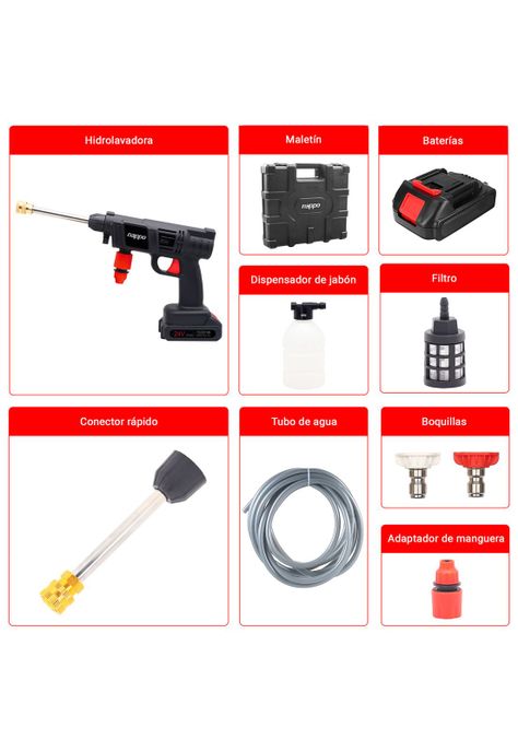 Hidrolavadora Inalámbrica Nappo 500W Batería 24V 1500mAh-1