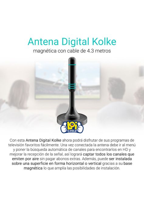 Antena de TV Digital HDTV Kolke Base Magnetica Recepcion 360-1