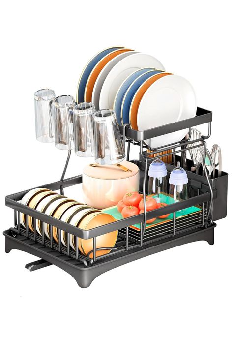 Escurridor de Platos DecoTeam 2 en 1 Desagüe Ajustable-0