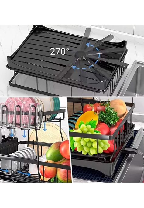 Escurridor de Platos DecoTeam 2 en 1 Desagüe Ajustable-5