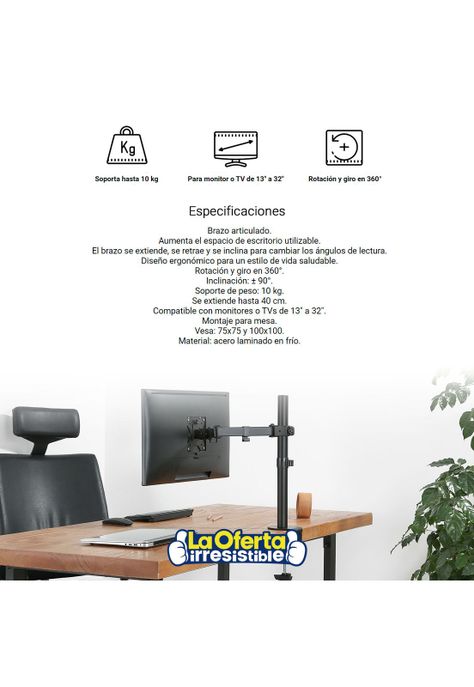Soporte Monitor y TV 13" a 32" Brazo Articulado 360 Kolke-2