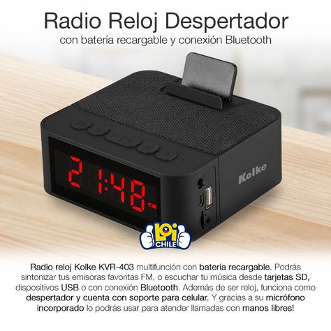 Radio Reloj Despertador Recargable USB Bluetooth-1