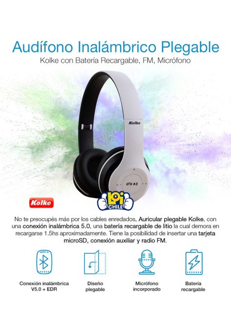 Audífonos Bluetooth Kolke Con Micrófono Radio Fm Recargables-1