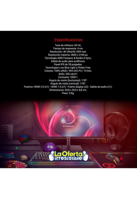 Monitor Gamer Ozone DSP28 IPS 4K-4