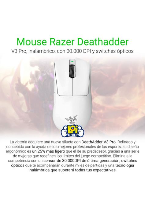 Mouse Gamer Razer Deathadder V3 Pro Inalámbricos Blanco-1