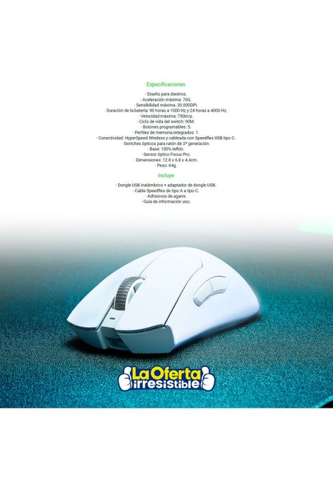 Mouse Gamer Razer Deathadder V3 Pro Inalámbricos Blanco-2