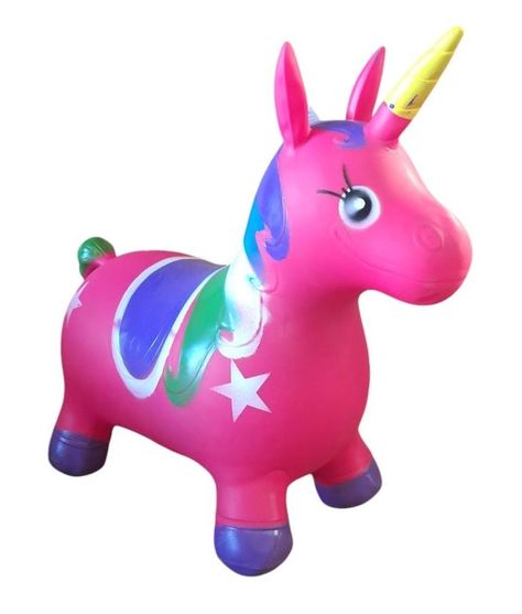 Unicornio Saltarín Inflable Con Sonido Fucsia Morado	-0