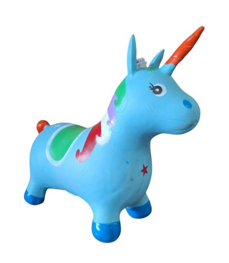 Unicornio Saltarín Inflable Con Sonido Celeste	-0
