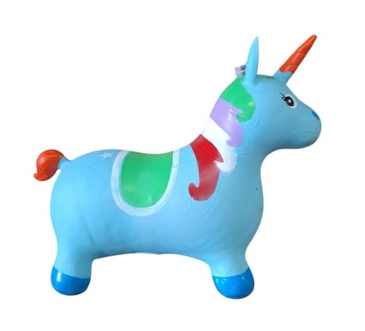 Unicornio Saltarín Inflable Con Sonido Celeste	-1