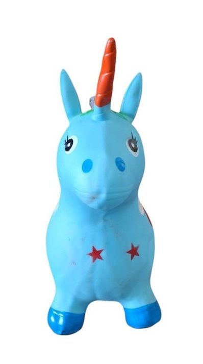 Unicornio Saltarín Inflable Con Sonido Celeste	-2