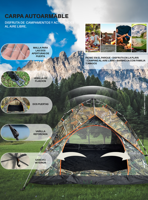 Carpa Autoarmable con doble puerta diseño camuflaje-1