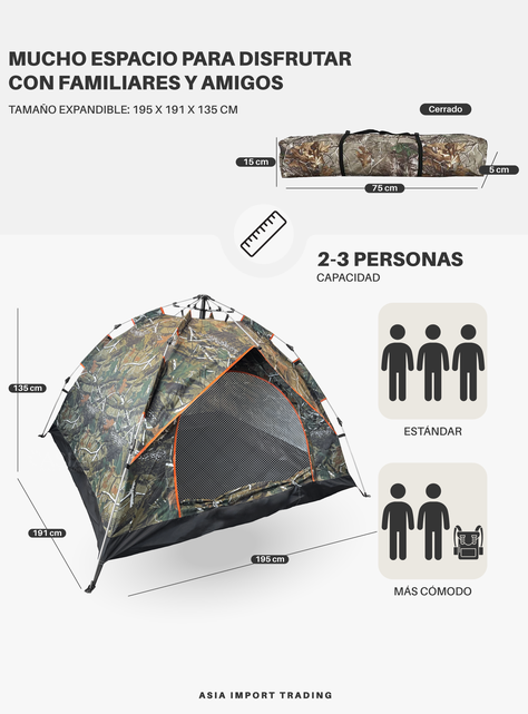 Carpa Autoarmable con doble puerta diseño camuflaje-3