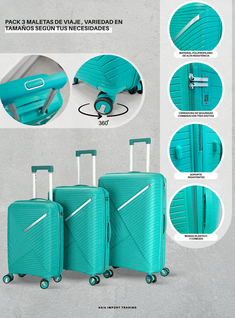 Set de 3 Maletas Rígidas color Verde-1
