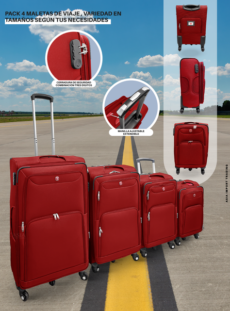Set de 4 Maletas Blandas color Rojo-1