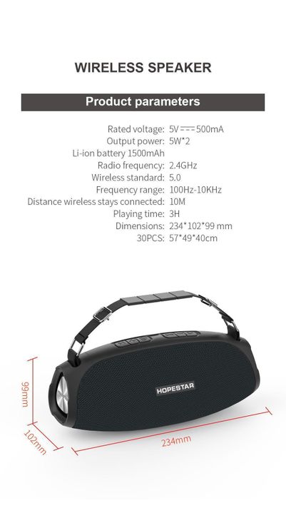 Parlante Portátil BoomBox Hopestar H-43 Negro-7