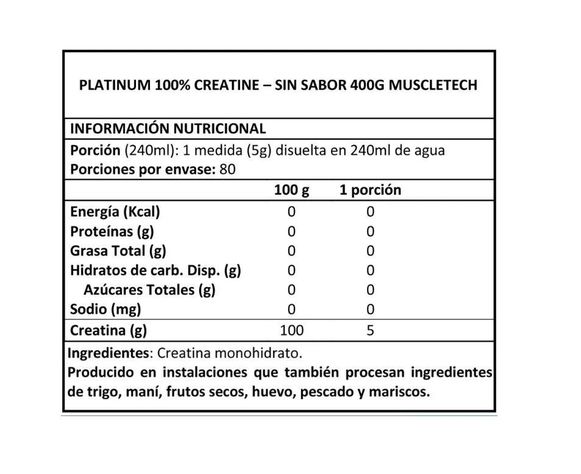 CREATINA MONOHIDRATADA MICRONIZADA PLATINUM - 400 GRS - MUSCLETECH-1