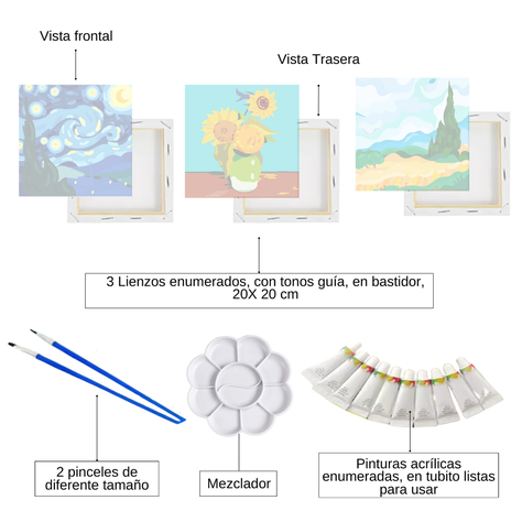 Set Pintura Por Números X3 - Mini Van Gogh 20x20-1