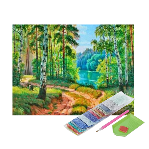 Pintura con Diamantes Camino por El Bosque - Diamond Painting 40x50 CM-1