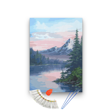 Pintura con números en bastidor 60x75 Lago de Montaña - Painting by numbers-1