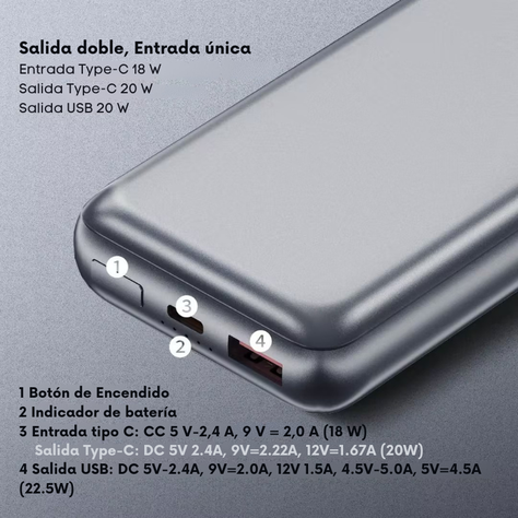 Power Bank Aluminio 20.000 mAh - Vidvie Original-3