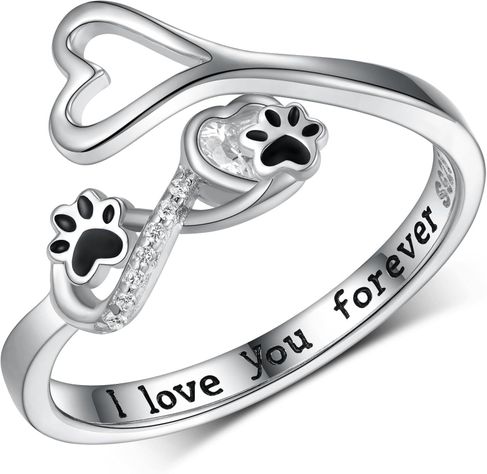 Anillo Huella Patita Perro Gato Ajustable Plata 925-0