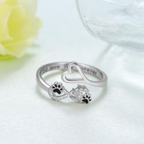 Anillo Huella Patita Perro Gato Ajustable Plata 925-2
