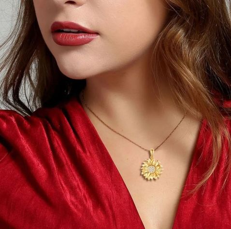 Collar Girasol Plata 925 Baño Oro Mujer-2