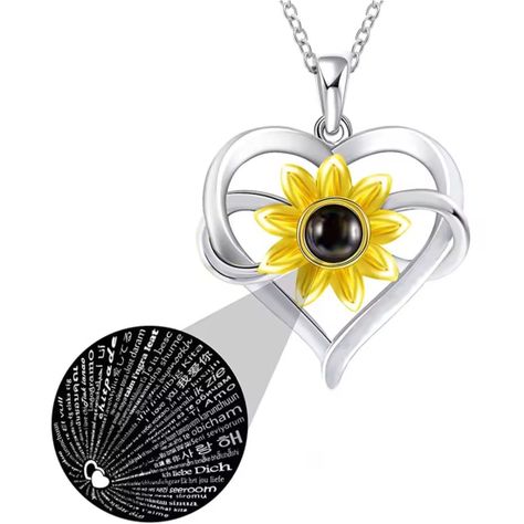 Collar Girasol Plata 925 Te Amo 100 Idiomas Joya Mujer-0