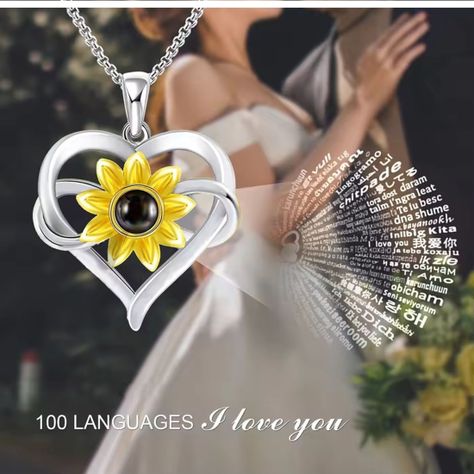 Collar Girasol Plata 925 Te Amo 100 Idiomas Joya Mujer-2