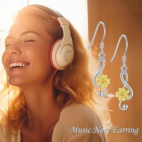 Aros Pendientes Girasol Nota Musical Sol Plata 925-4