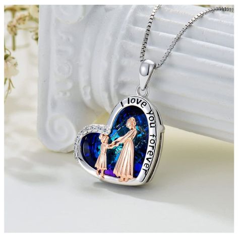 Collar Mamá Hija Corazón Cristal Plata 925-2