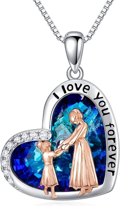 Collar Mamá Hija Corazón Cristal Plata 925-0