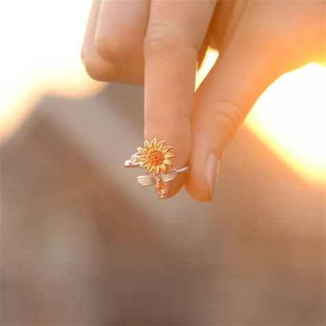 Anillo Girasol Giratorio Anti Estres Ajustable Plata 925-3