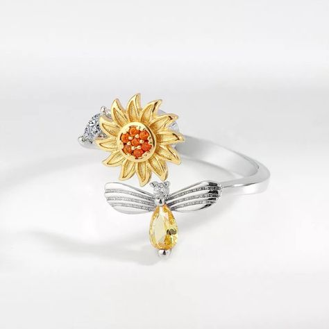 Anillo Girasol Giratorio Anti Estres Ajustable Plata 925-1