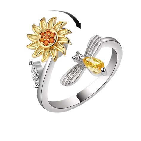 Anillo Girasol Giratorio Anti Estres Ajustable Plata 925-0