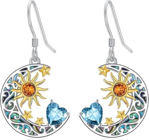 Aros Pendientes Sol Y Luna Tornasol Plata 925-0