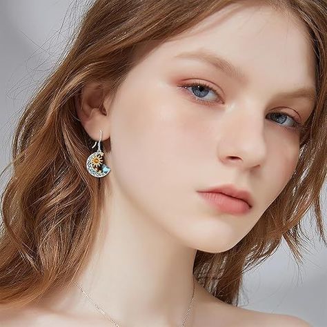 Aros Pendientes Sol Y Luna Tornasol Plata 925-2