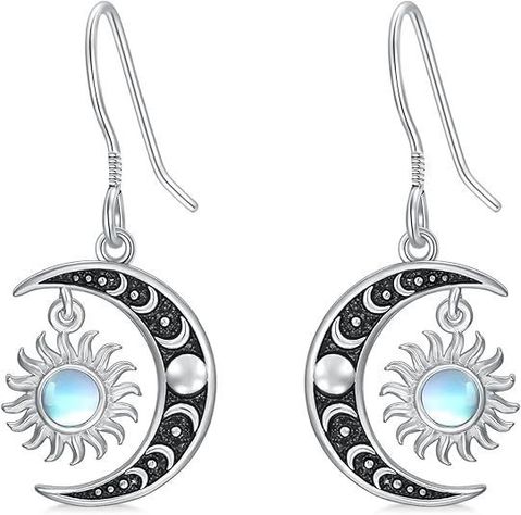 Aros Pendientes Sol Y Luna Opalo Plata 925-0